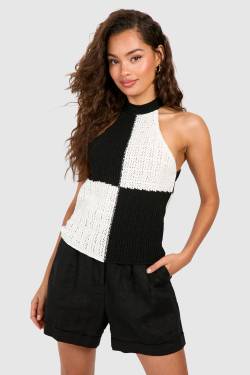 Womens Monochrom Crochet Knitted Vest - Black - S, Black von boohoo