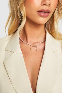 Womens Pearl Detail Bow Necklace - One Size, Pearl von boohoo