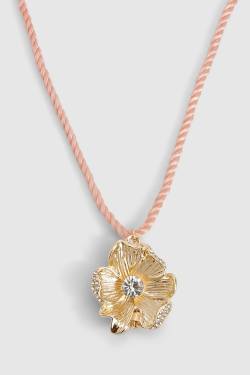 Womens Pink Rope Detail Flower Necklace - One Size, Pink von boohoo