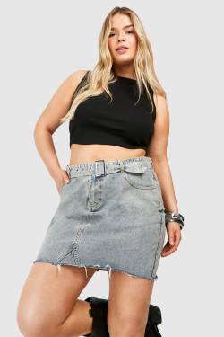 Womens Plus Acid Wash Denim Skirt - Acid Wash Light Blue - 42, Acid Wash Light Blue von boohoo