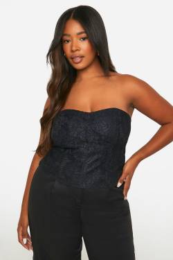 Womens Plus Bandeau Lace Corset Top - Black - 44, Black von boohoo