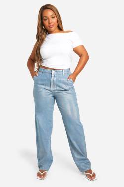 Womens Plus Iridescent Metallic Coated Straight Leg Jeans - Blue - 22, Blue von boohoo