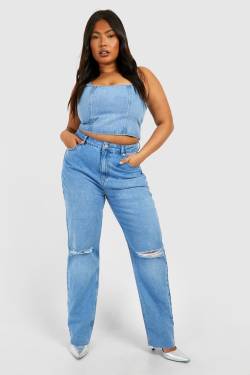 Womens Plus Light Wash Ripped Mom Jeans - 16, Light Wash von boohoo