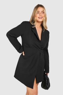 Womens Plus Woven Drape Detail Blazer Dress - Black - 18, Black von boohoo