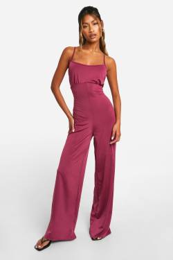 Womens Premium Strappy Matt Slinky Jumpsuit - Pink - 12, Pink von boohoo