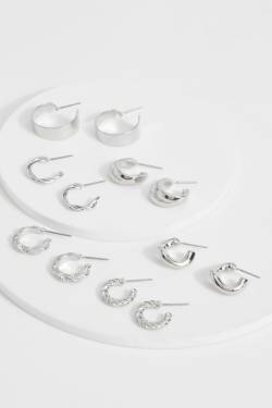 Womens Silver 6 Pack Hoop Earrings - One Size, Silver von boohoo