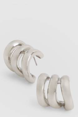 Womens Silver Triple Hoop Earrings - One Size, Silver von boohoo