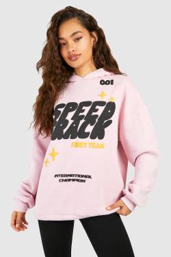 Womens Speed Track Puff Print Slogan Oversized Hoodie - Light Pink - L, Light Pink von boohoo