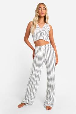 Womens Stripe Lace Vest And Trouser Pyjama Set - Cream - 10, Cream von boohoo