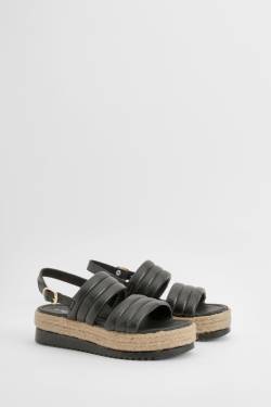 Womens Wide Fit Padded Double Strap Flatforms - Black - 7, Black von boohoo