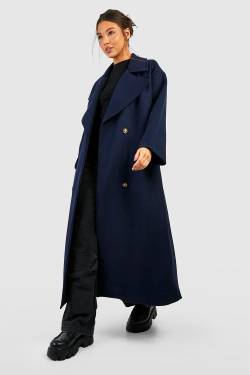 Zweireihiger Super Oversize Maxi-Mantel In Wolloptik - Navy - 34, Navy von boohoo