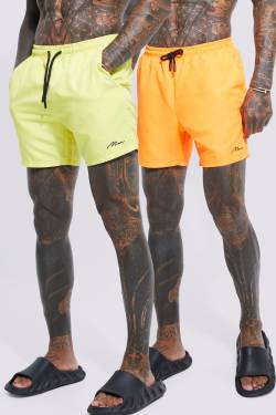 Mens 2er-Pack Man Signature Badehose - Mehrfarbig - M, Mehrfarbig von boohooman