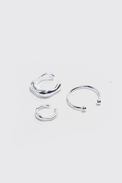 Mens 3 Pack Ear Cuffs - Silber - ONE SIZE, Silber von boohooman