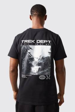 Mens Active T-Shirt mit Trek Dept Print - Schwarz - L, Schwarz von boohooman