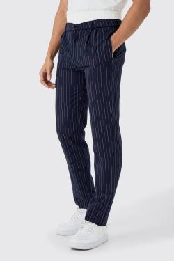 Mens Boxer Waistband Pinstripe Tailored Trousers - Blau - 32, Blau von boohooman