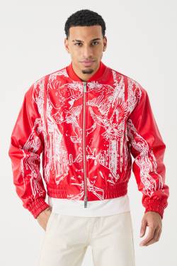 Mens Boxy Embroidered Bomber - Rot - XS, Rot von boohooman