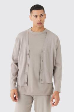 Mens Boxy Fit Knitted Cardigan - Grau - XL, Grau von boohooman