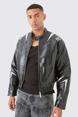 Mens Boxy Fit Pu Panel Moto Bomber - Schwarz - S, Schwarz von boohooman