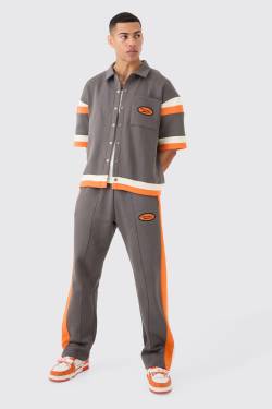 Mens Boxy Fit Varsity Shirt Tracksuit - Grau - XL, Grau von boohooman