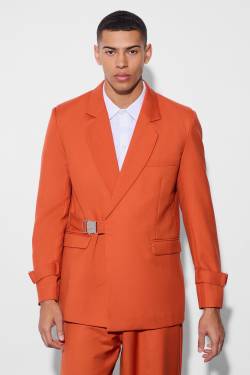 Mens Buckle Chest & Cuff Relaxed Fit Suit Jacket - ochre - 34, ochre von boohooman