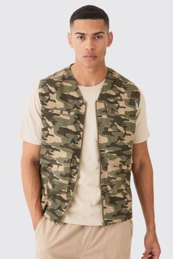 Mens Camo Twill Utility Vest - Grün - M, Grün von boohooman