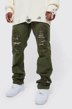 Mens Camouflage Cargohose mit Rissen - Khaki - 32, Khaki von boohooman