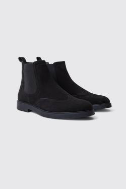 Mens Chelsea-Stiefel aus Wildlederimitat - Schwarz - 41, Schwarz von boohooman