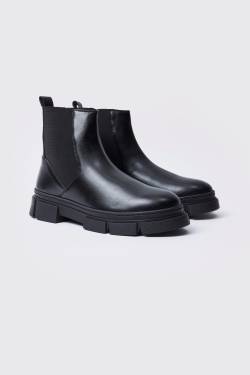 Mens Chelsea-Stiefel mit klobiger Sohle - Schwarz - 45, Schwarz von boohooman