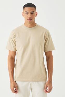 Mens Core Heavy Jaqaurd Neck T-shirt - Beige - XL, Beige von boohooman