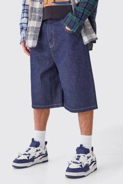 Mens Denim Jorts In Indigo - 34, Indigo von boohooman