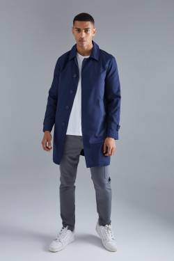 Mens Einreihiger Poly Twill-Regenmantel - Blau - M, Blau von boohooman