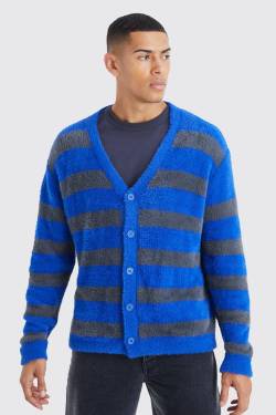 Mens Flauschiger Oversize Cardigan mit Streifen - Grau - M, Grau von boohooman