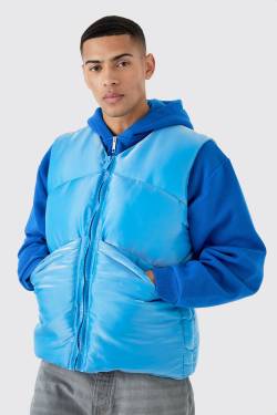 Mens Gepolsterte Metallic Nylon-Weste - Blau - S, Blau von boohooman