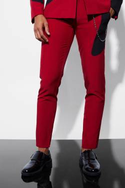 Mens Gespleißte Skinny Anzughose mit Kette - Rot - 32, Rot von boohooman