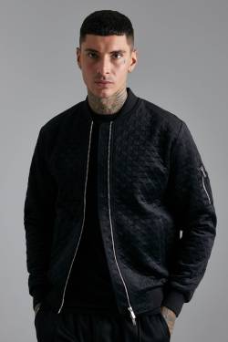 Mens Gesteppte Samt-Bomberjacke mit Hahnentritt-Print - Schwarz - S, Schwarz von boohooman