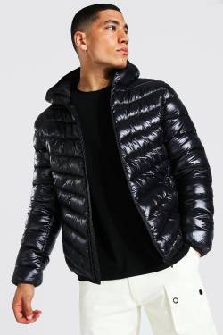 Mens Hochglänzende Jacke mit Reißverschluss - Schwarz - XL, Schwarz von boohooman