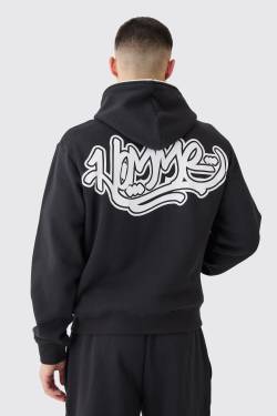 Mens Homme Graffiti Boxy Full Zip Through Hoodie - Schwarz - XL, Schwarz von boohooman