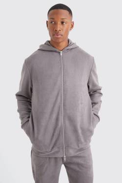 Mens Hoodie aus Wildlederimitat mit Reißverschluss - Taupe - XS, Taupe von boohooman