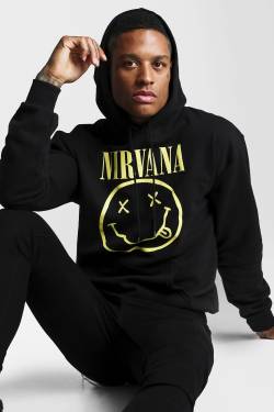 Mens Hoodie mit lizenziertem Nirvana-Print - schwarz - L, schwarz von boohooman