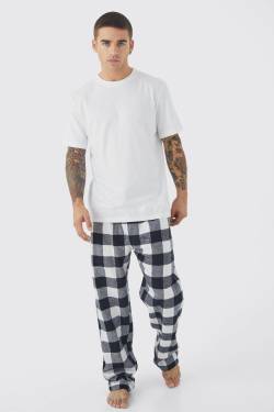 Mens Karierte Pyjama-Hose und T-Shirt - Schwarz - L, Schwarz von boohooman