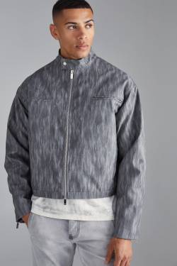 Mens Kastige Bikerjacke mit Trichterkragen - Grau - L, Grau von boohooman