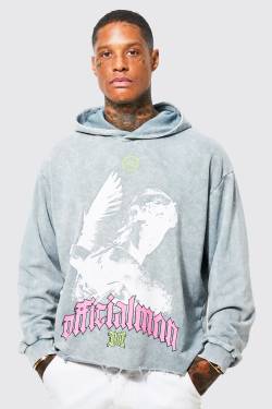 Mens Kastiger Oversize Hoodie mit Acid-Waschung - Grau - L, Grau von boohooman