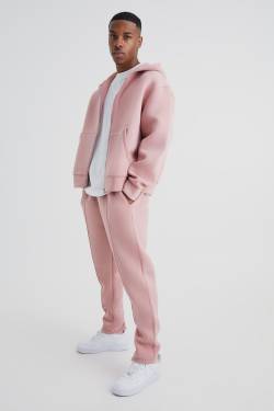 Mens Kastiger Oversize Trainingsanzug mit Reißverschluss und Kapuze - Rosa - XL, Rosa von boohooman