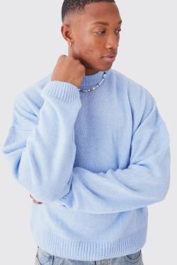 Mens Kastiger Strickpullover - Blau - XL, Blau von boohooman