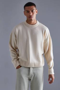 Mens Kastiger Strickpullover - Ecru - S, Ecru von boohooman