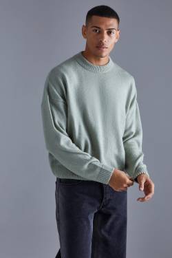 Mens Kastiger Strickpullover - Grün - S, Grün von boohooman