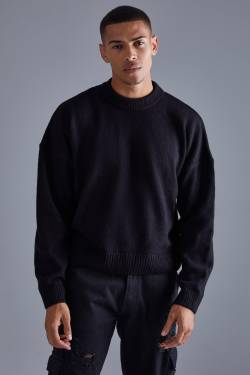 Mens Kastiger Strickpullover - Schwarz - M, Schwarz von boohooman