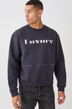 Mens Kastiges Oversize Sweatshirt mit Luxury-Print - Schwarz - L, Schwarz von boohooman