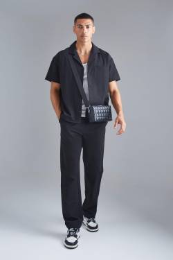 Mens Kastiges Stretch-Hemd & Hose - Schwarz - M, Schwarz von boohooman