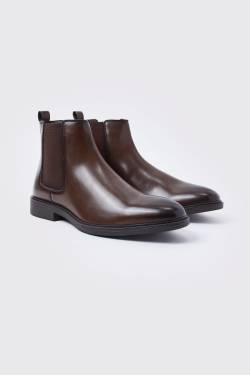 Mens Klassische Kunstleder Chelsea-Stiefel - Braun - 46, Braun von boohooman